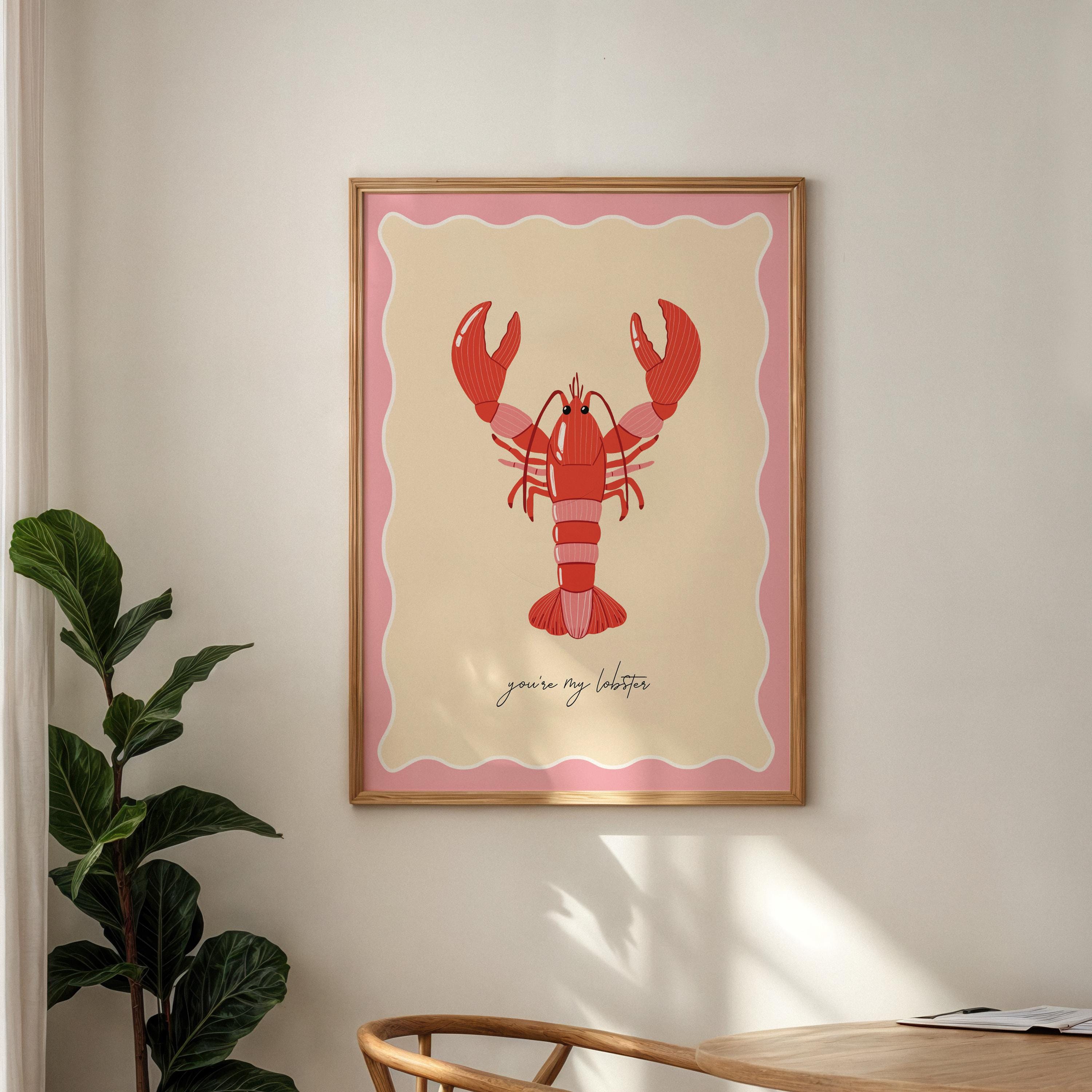 Lobster Wall Art Print: Pink Coastal Home Decor