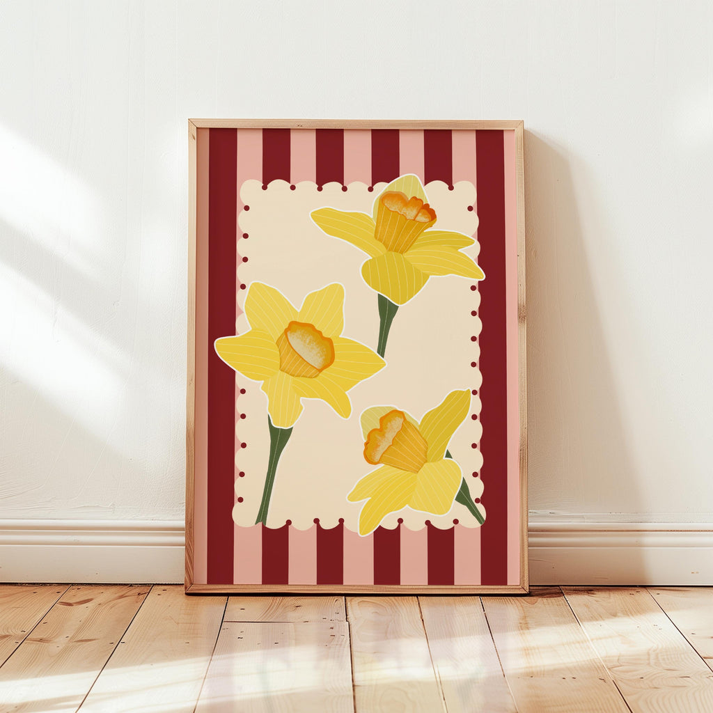 Stripe Daffodil Print, Easter Floral Decor, Spring Wall Print
