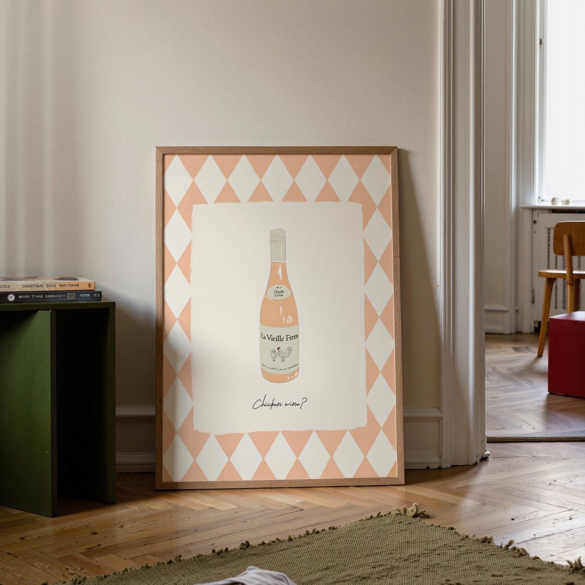 Chicken Wine: Trendy Pattern Kitchen Wall Art, Home Bar