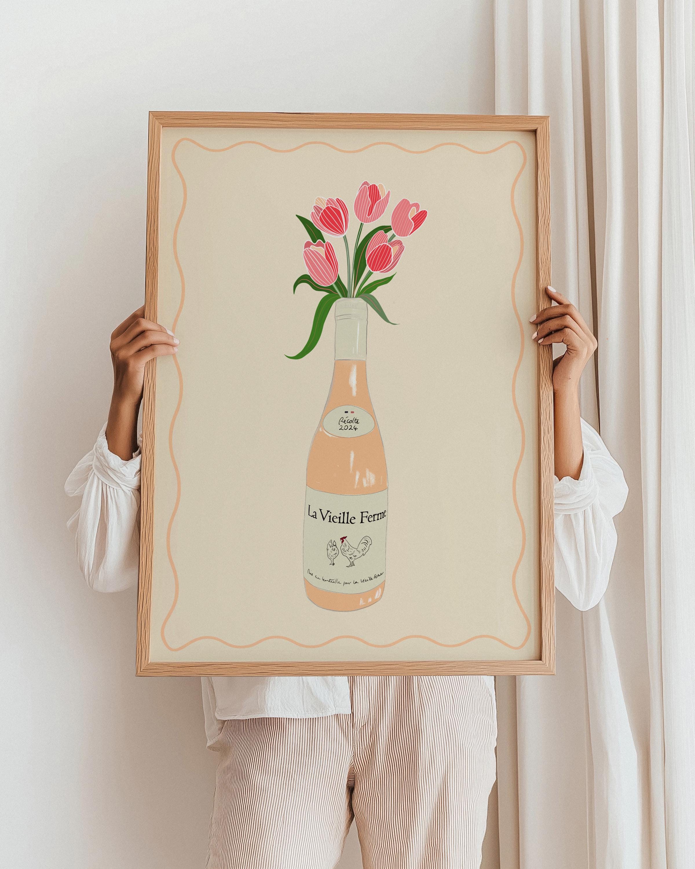 Chicken Wine & Tulips Print: Trendy Kitchen Wall Art