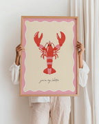 Lobster Wall Art Print: Pink Coastal Home Decor