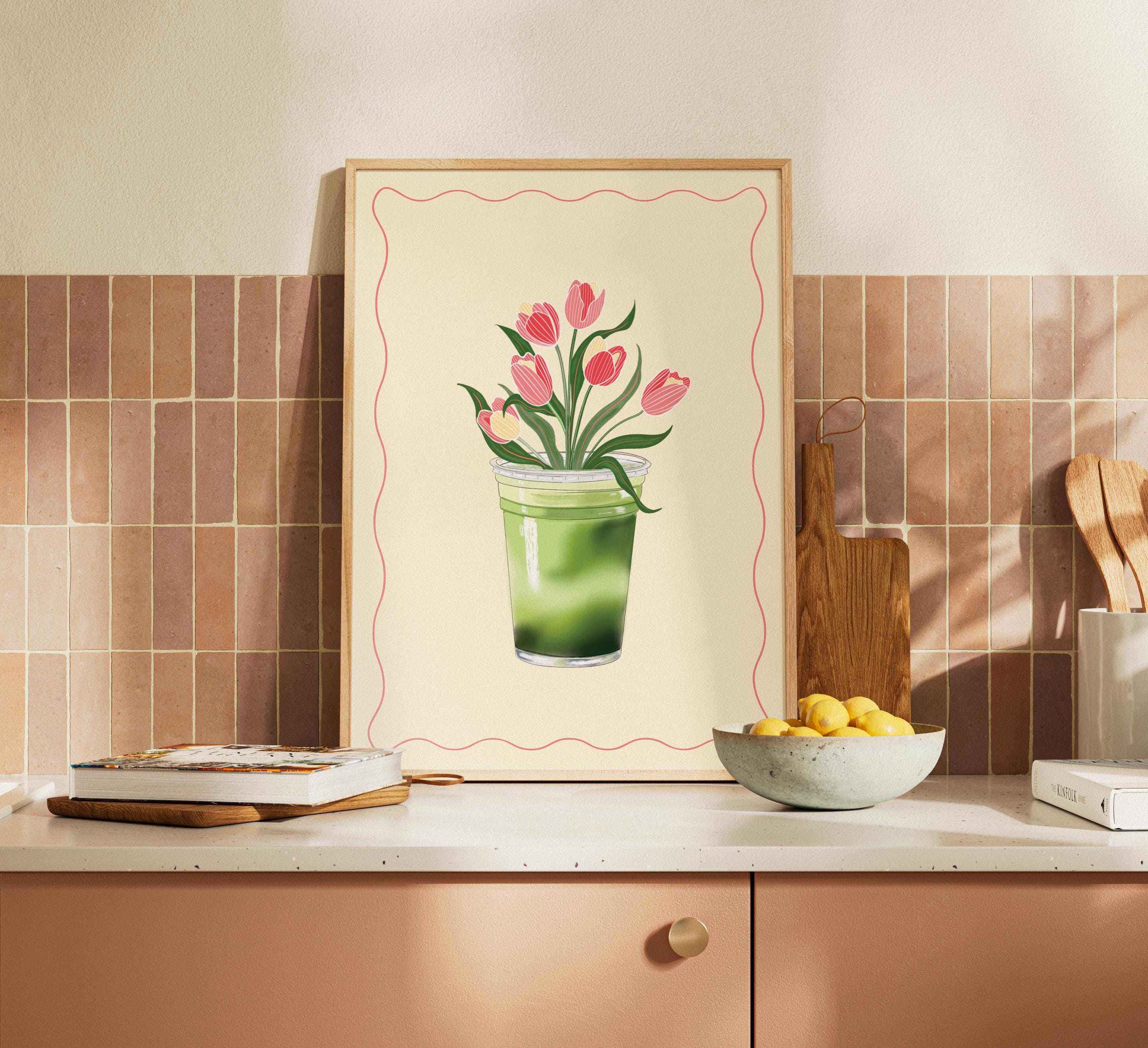 Matcha Tulips Art Print: Floral Matcha Illustration