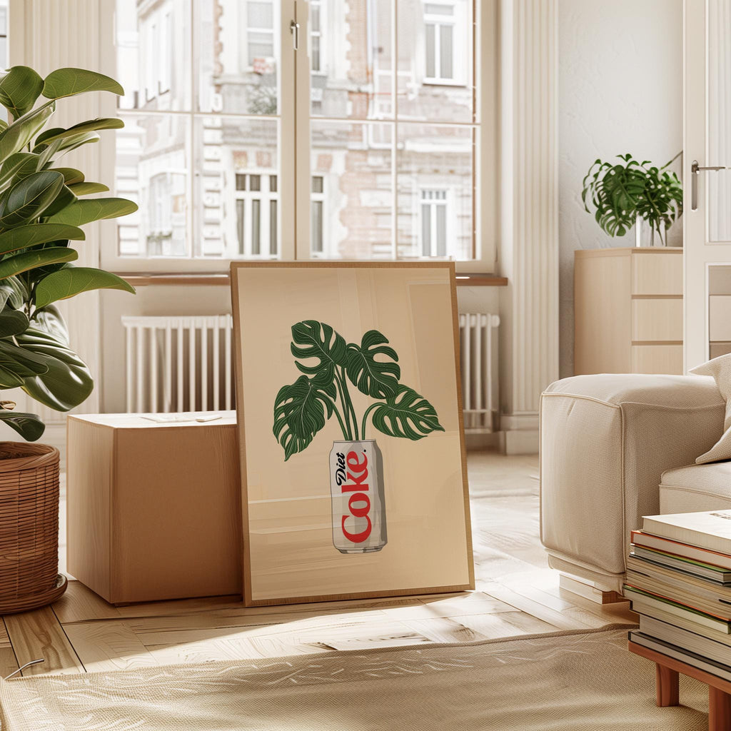 Diet Coke & Monstera Plant Print: Fun Kitchen Wall Art