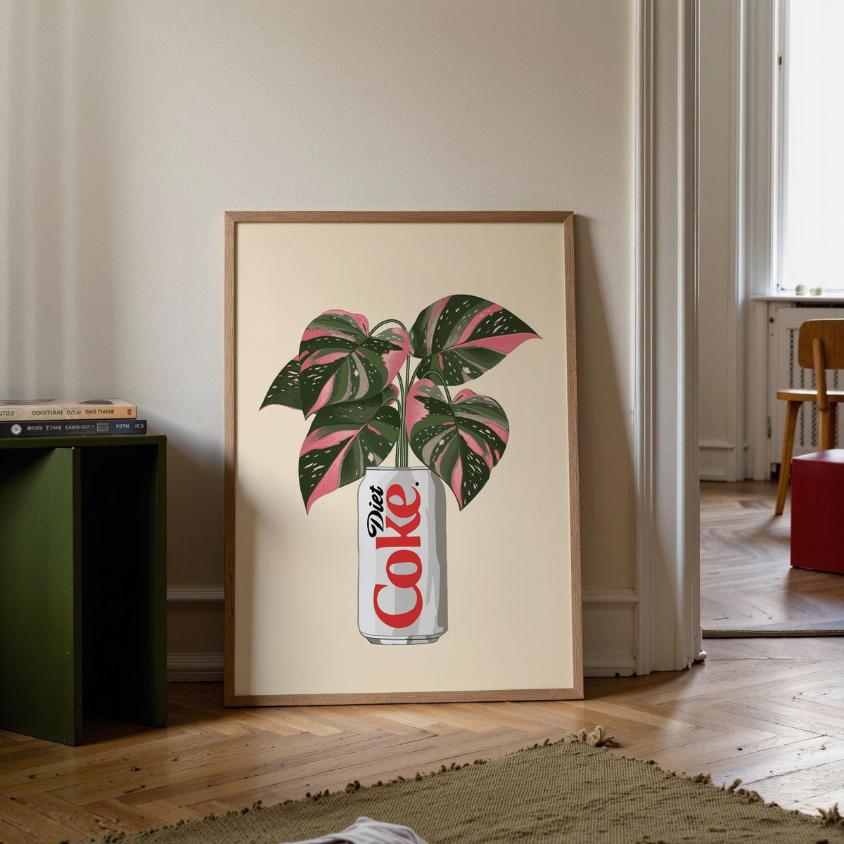 Diet Coke & Philodendron Pink Princess Plant Print: Whimsical Kitchen Wall Decor