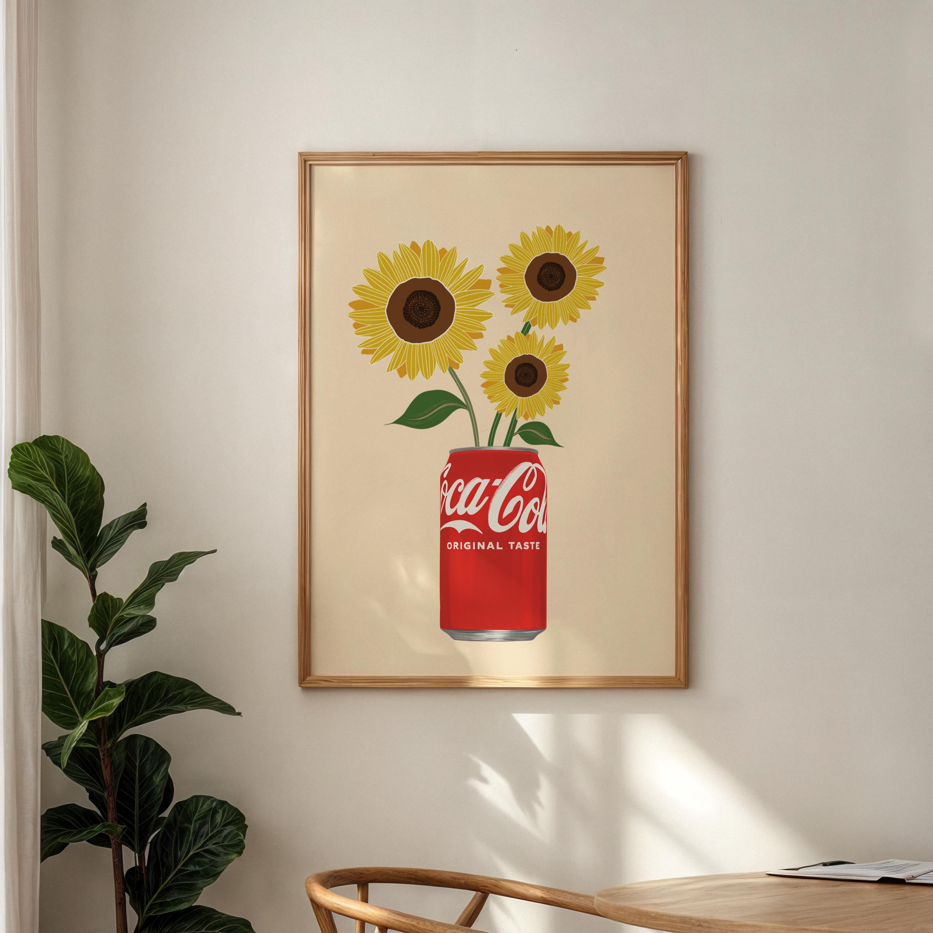 Coke and Sunflowers Print: Coke Lover's Kitchen Wall Art