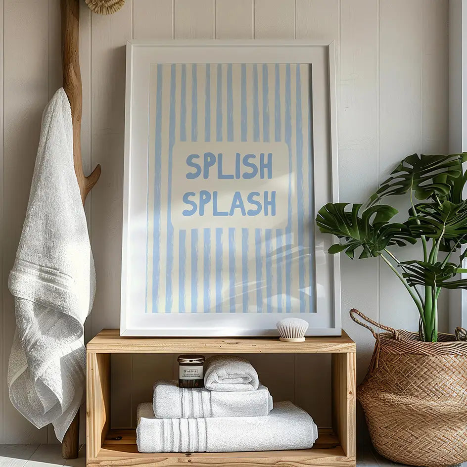 Splish Splash Bathroom Print: Soft Blue Wall Art