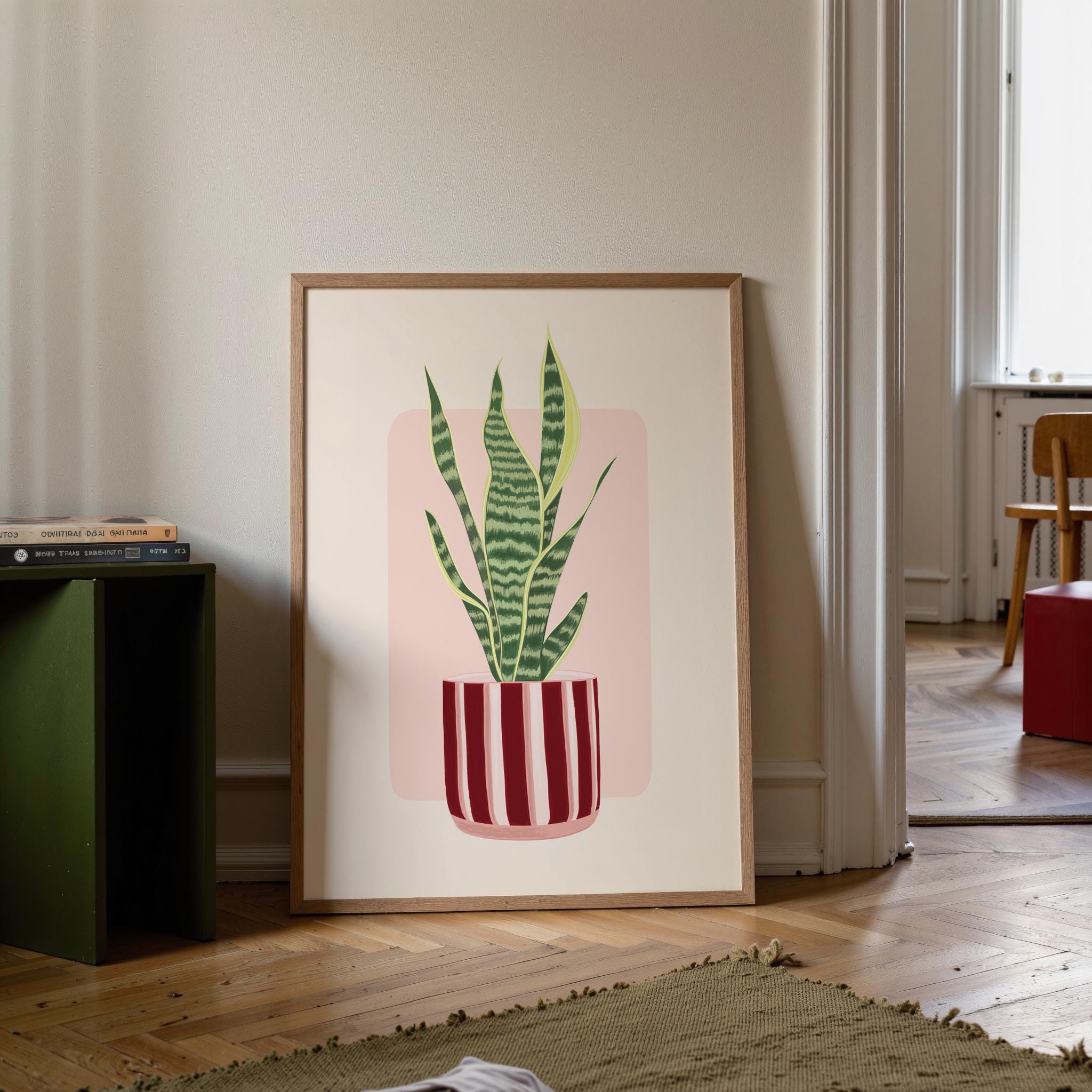 Snake Plant in a Striped Plant Pot Print