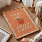 Funny Bathroom Print: Take A Seat Sweet Cheeks, Pastel Peach Wall Art