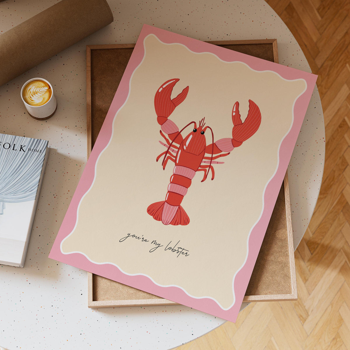 Lobster Wall Art Print: Pink Coastal Home Decor