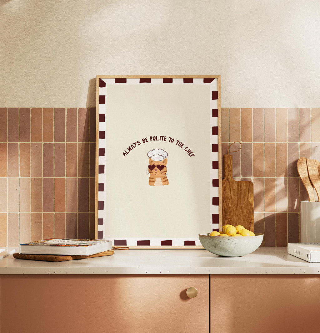 Ginger Cat Kitchen Print, Always Be Polite To The Chef
