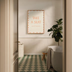 Funny Bathroom Print: Take A Seat Sweet Cheeks, Pastel Peach Wall Art