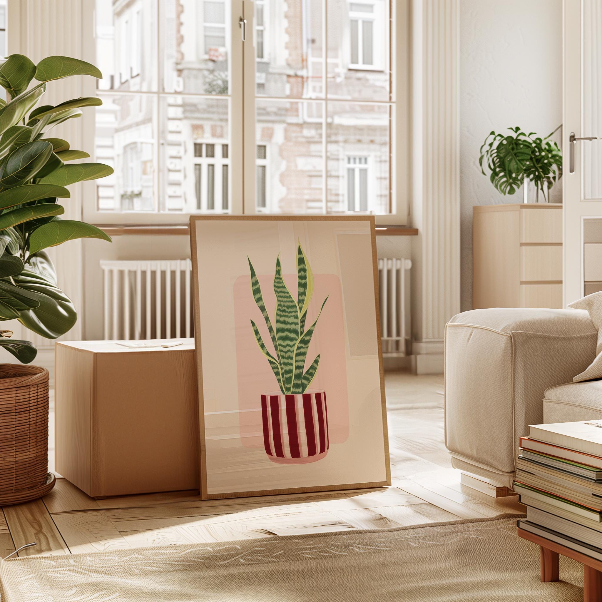 Snake Plant in a Striped Plant Pot Print