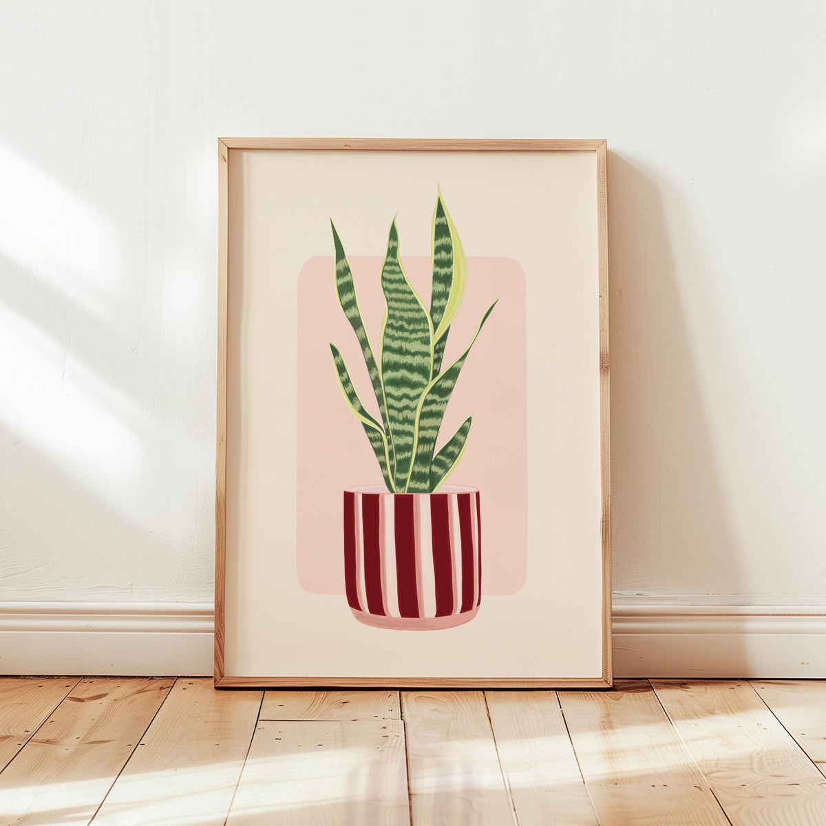 Snake Plant in a Striped Plant Pot Print
