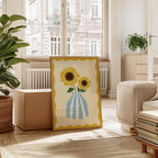 Sunflower Illustration Print, Blue Striped Vase, Sunny Home Decor