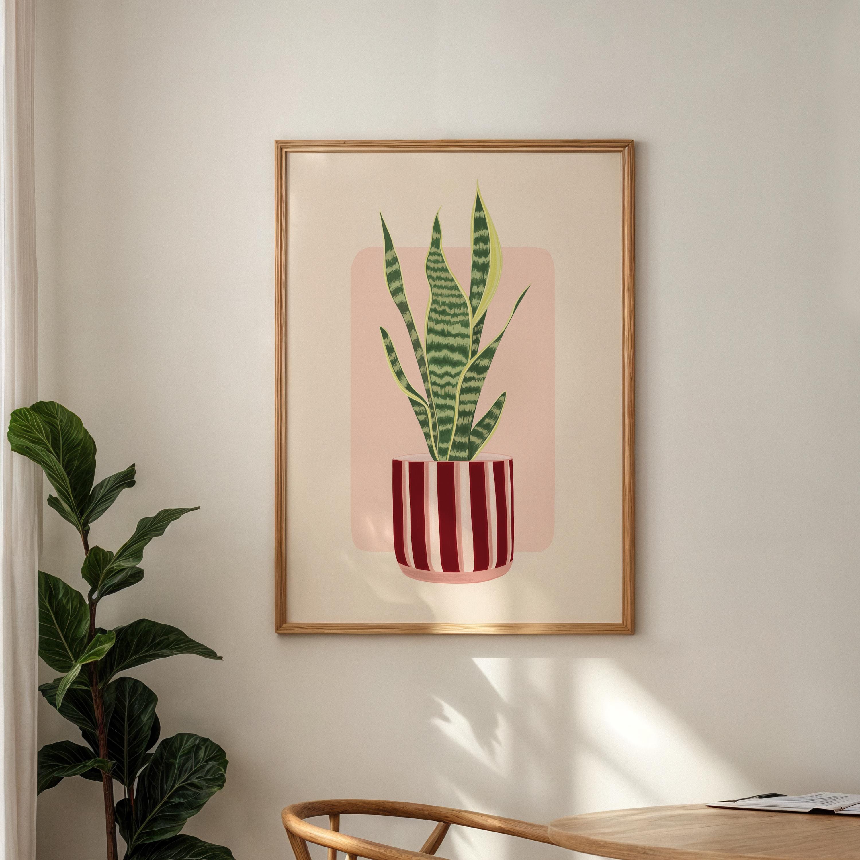 Snake Plant in a Striped Plant Pot Print