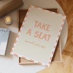Funny Bathroom Print: Take A Seat Sweet Cheeks, Pastel Peach Wall Art