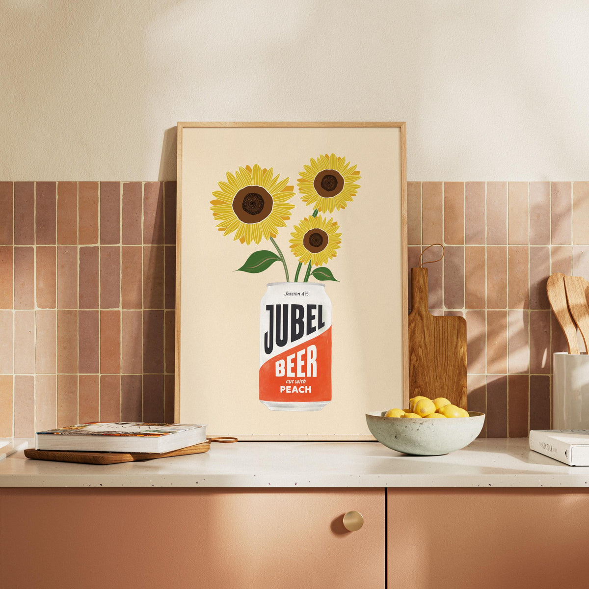Peach Beer Print: Jubel Art, Sunflower Decor