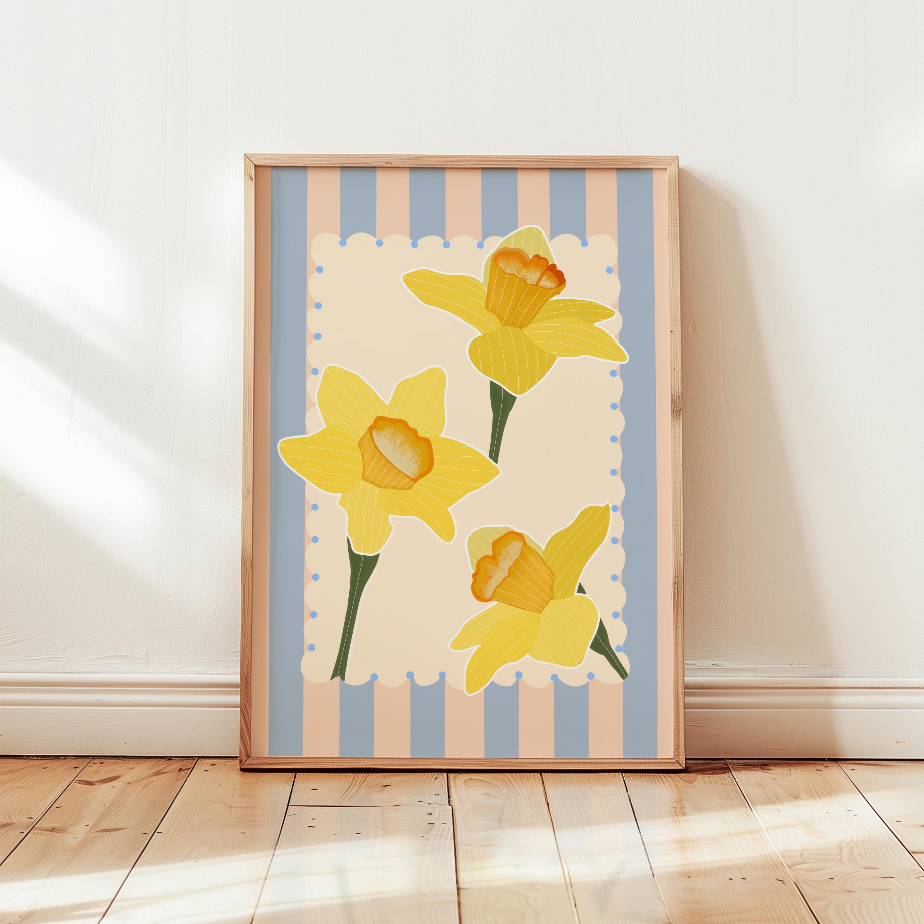 Stripe Daffodil Print, Easter Floral Decor, Spring Wall Print