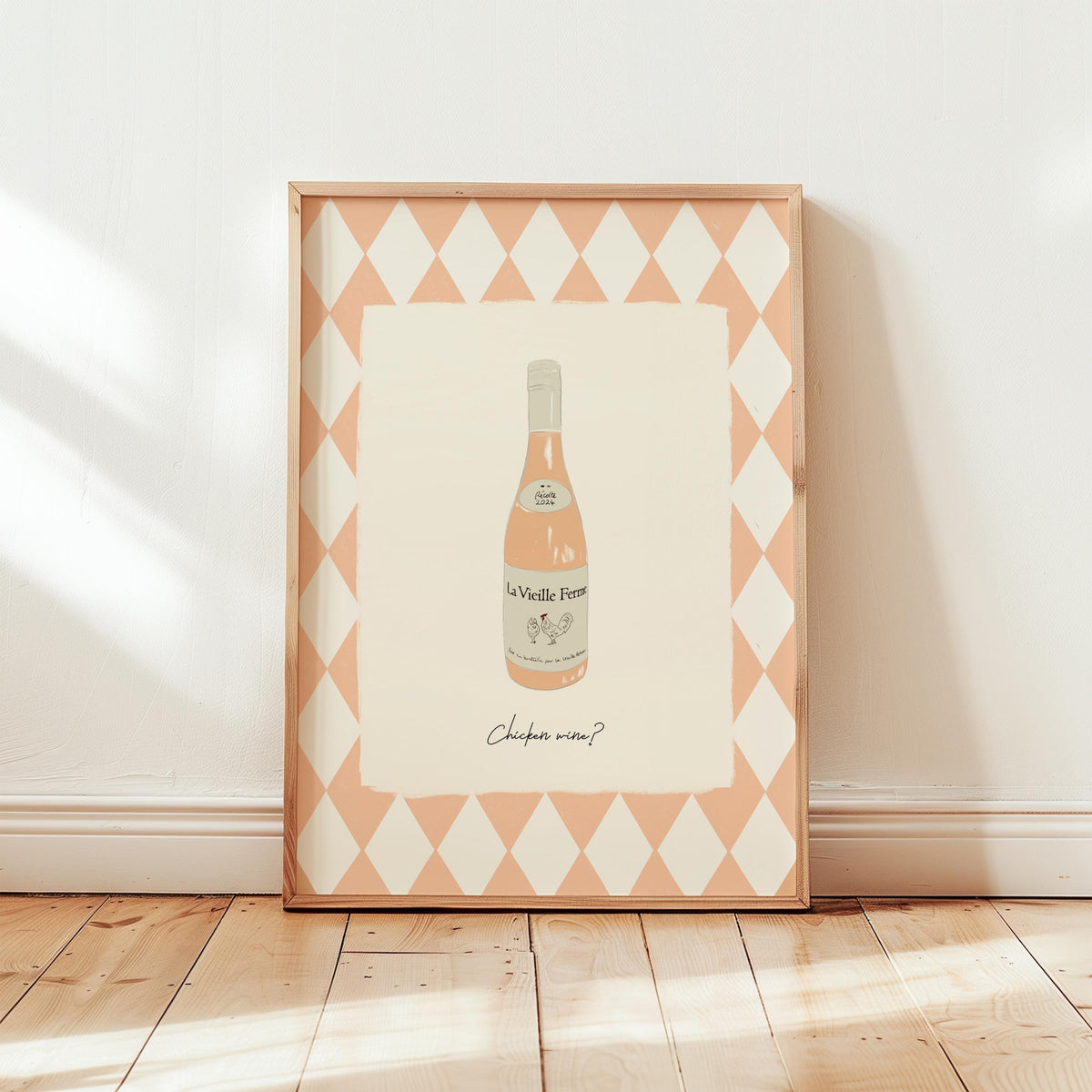 Chicken Wine: Trendy Pattern Kitchen Wall Art, Home Bar