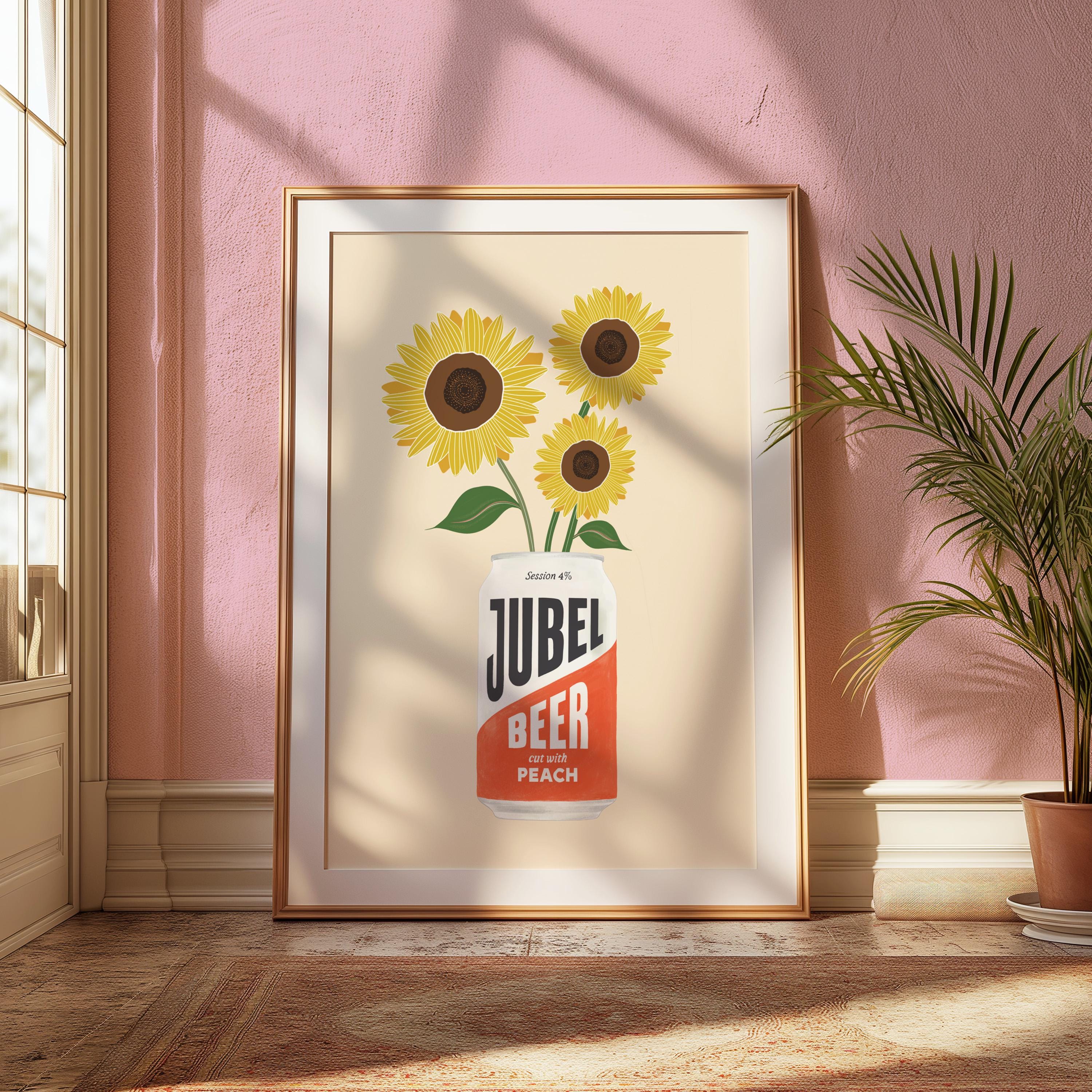 Peach Beer Print: Jubel Art, Sunflower Decor