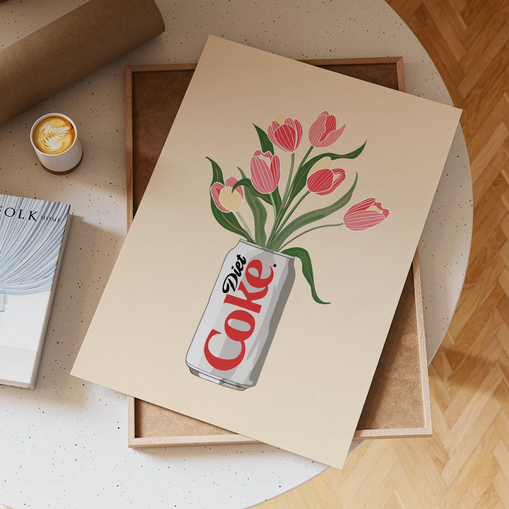 Diet Coke & Tulip Art Print: Whimsical Kitchen Wall Decor