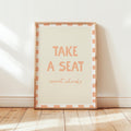 Funny Bathroom Print: Take A Seat Sweet Cheeks, Pastel Peach Wall Art