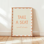 Funny Bathroom Print: Take A Seat Sweet Cheeks, Pastel Peach Wall Art