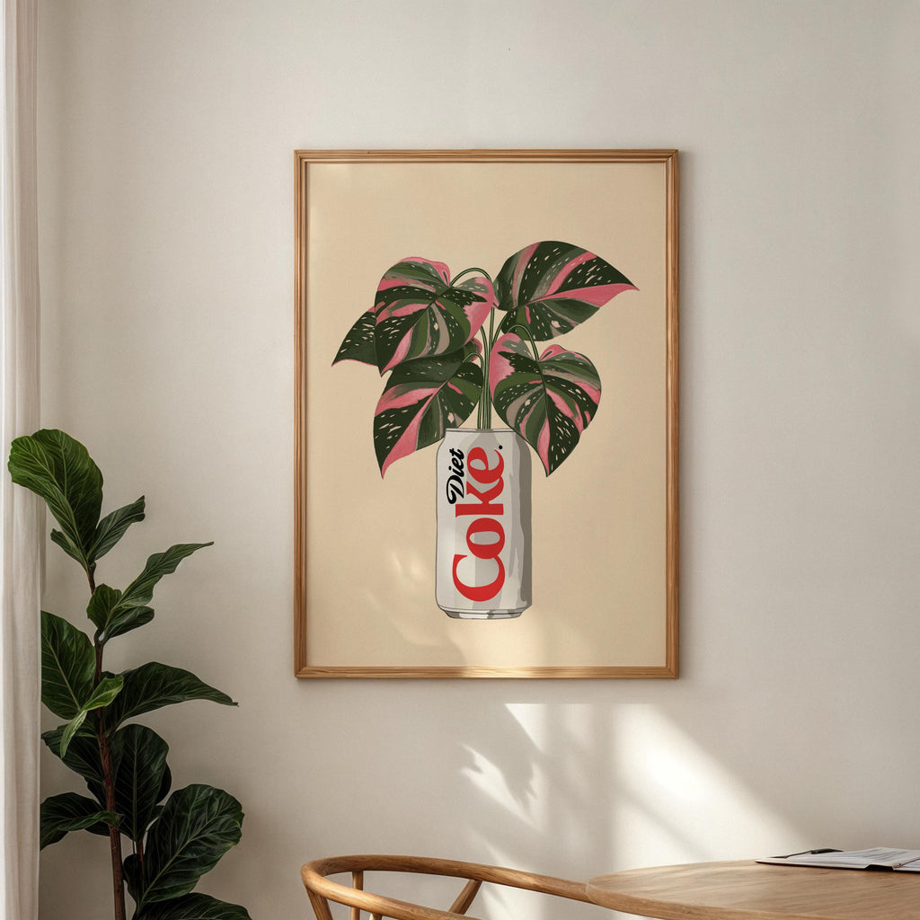 Diet Coke & Philodendron Pink Princess Plant Print: Whimsical Kitchen Wall Decor