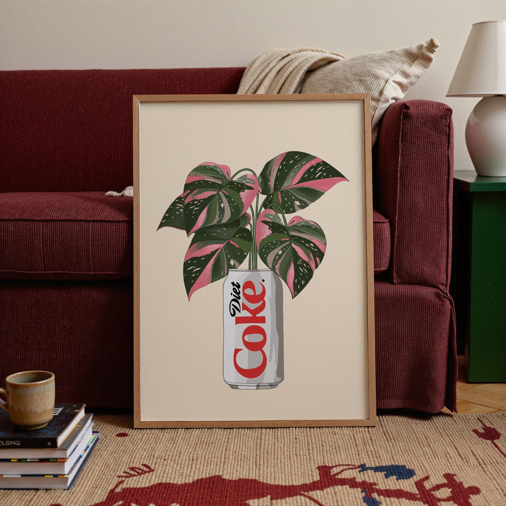 Diet Coke & Philodendron Pink Princess Plant Print: Whimsical Kitchen Wall Decor