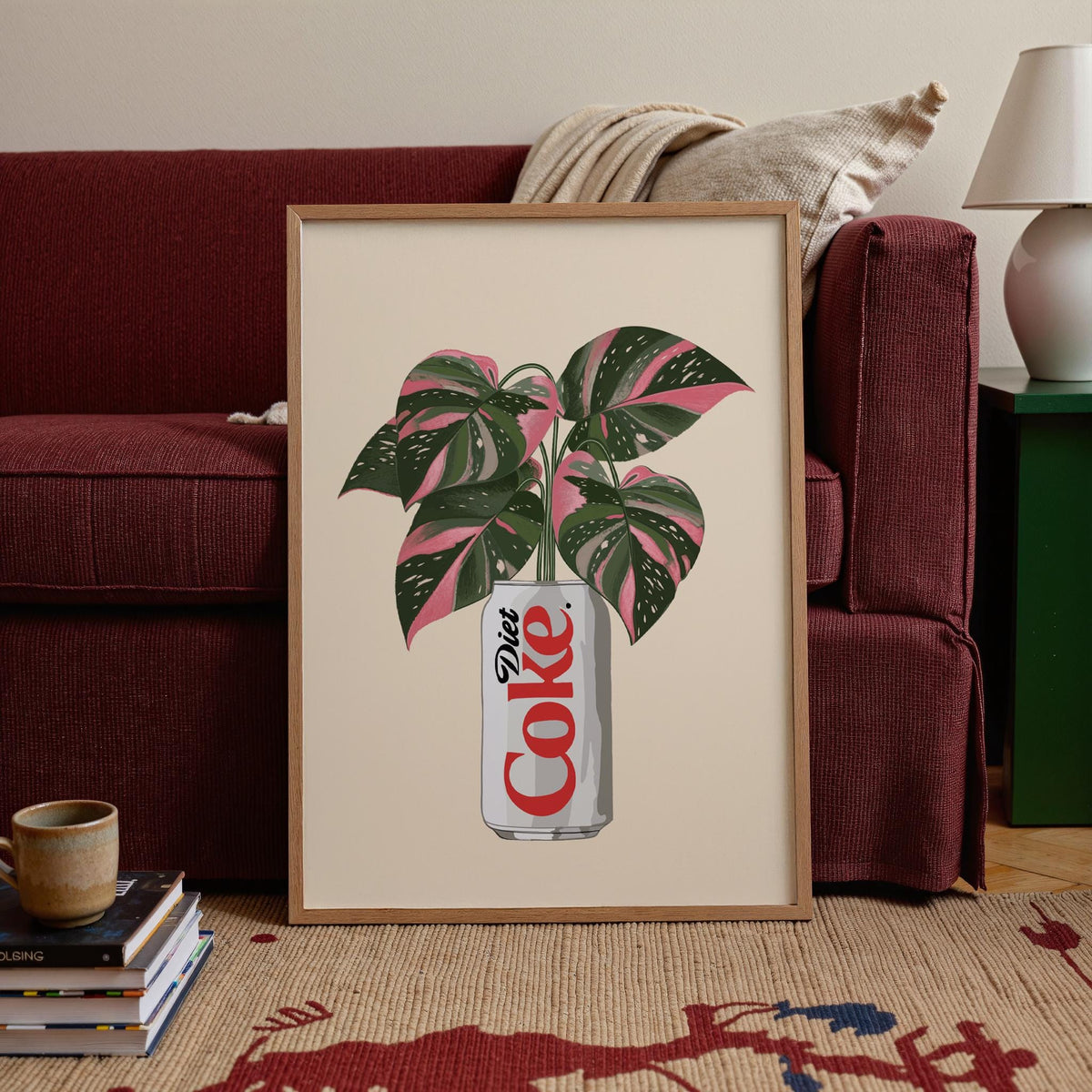 Diet Coke & Philodendron Pink Princess Plant Print: Whimsical Kitchen Wall Decor