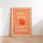 Funny Bathroom Print: Take A Seat Sweet Cheeks, Pastel Peach Wall Art
