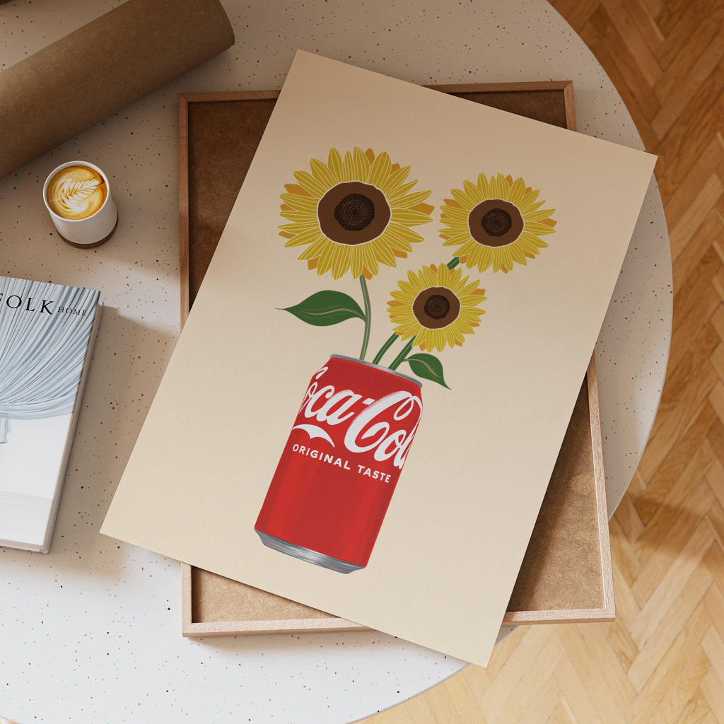 Coke and Sunflowers Print: Coke Lover's Kitchen Wall Art