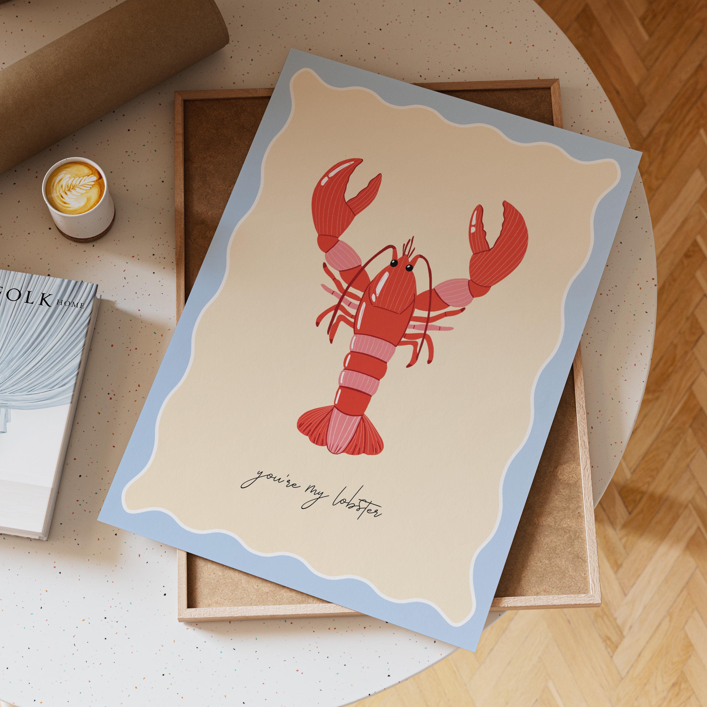 Lobster Wall Art Print: Pink Coastal Home Decor