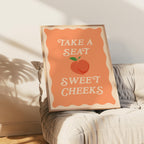 Funny Bathroom Print: Take A Seat Sweet Cheeks, Pastel Peach Wall Art