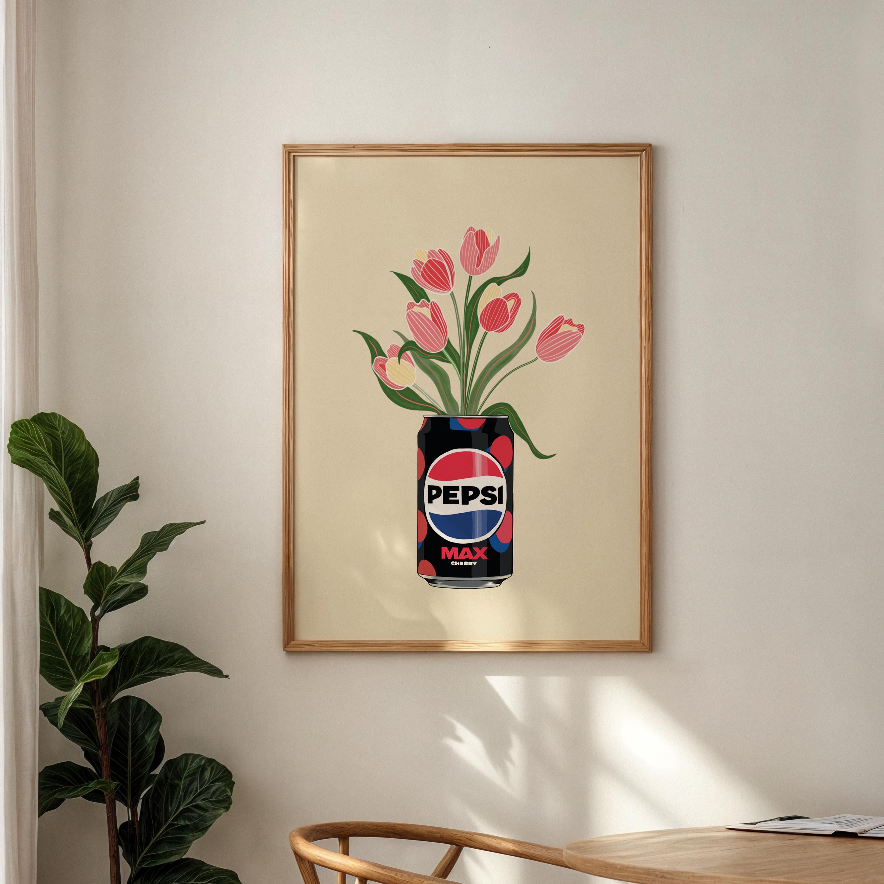 Pepsi Max Cherry Inspired Tulip Print: Floral Kitchen Art