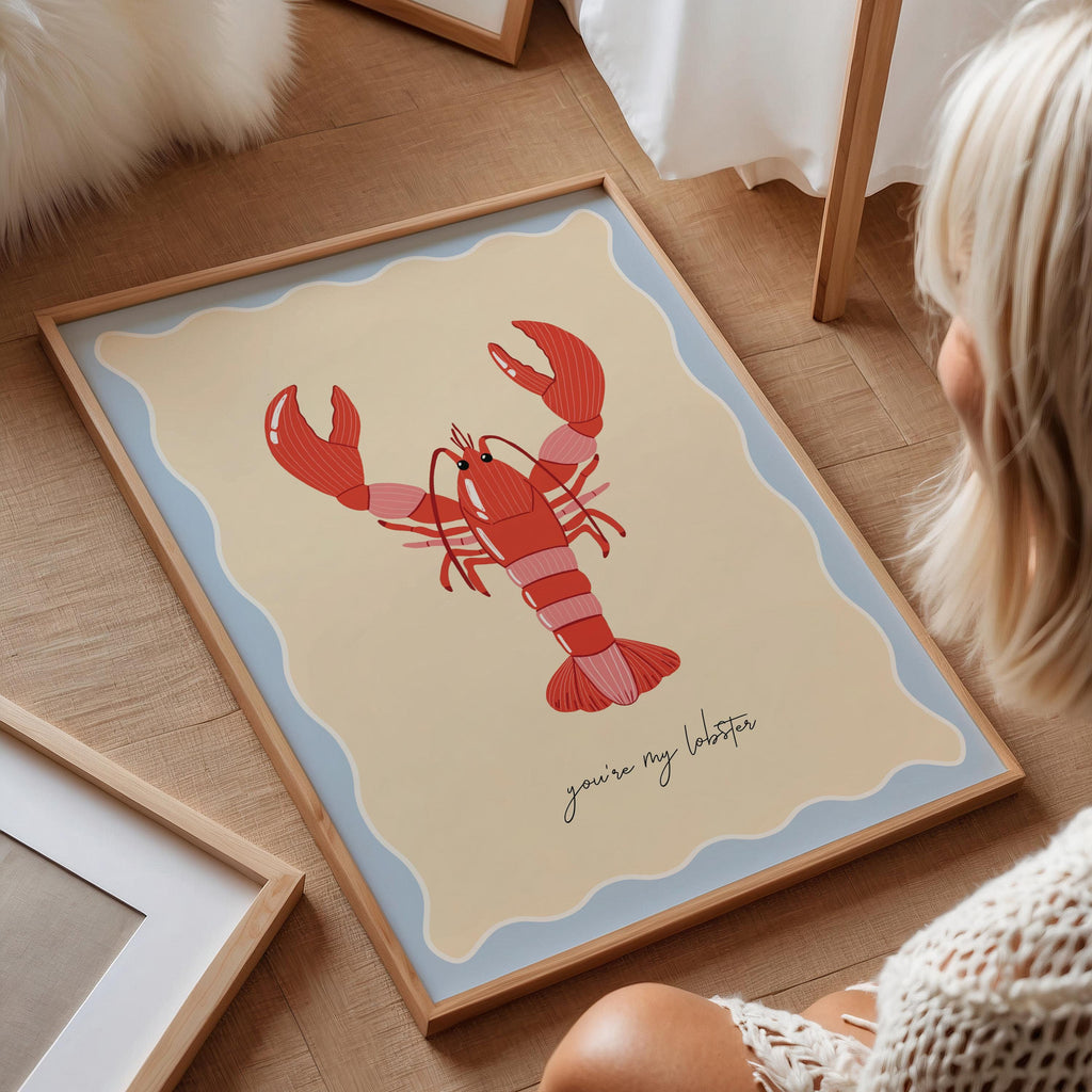 Lobster Wall Art Print: Pink Coastal Home Decor