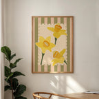 Stripe Daffodil Print, Easter Floral Decor, Spring Wall Print