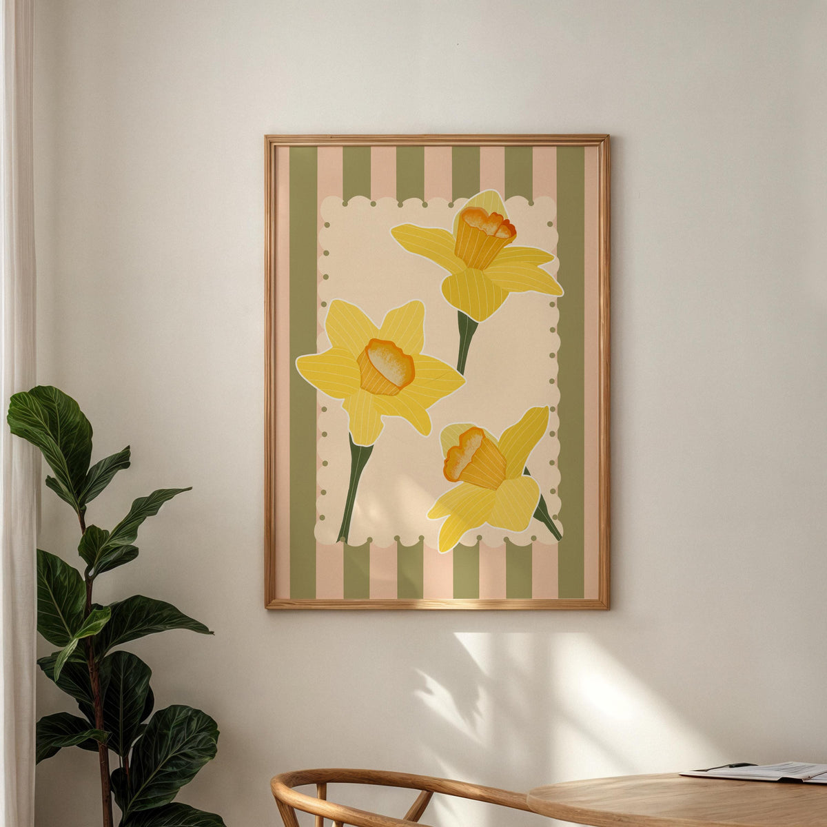 Stripe Daffodil Print, Easter Floral Decor, Spring Wall Print