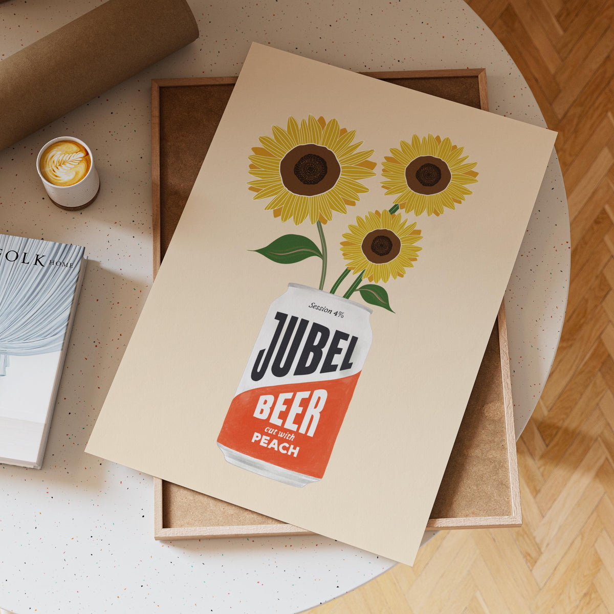 Peach Beer Print: Jubel Art, Sunflower Decor