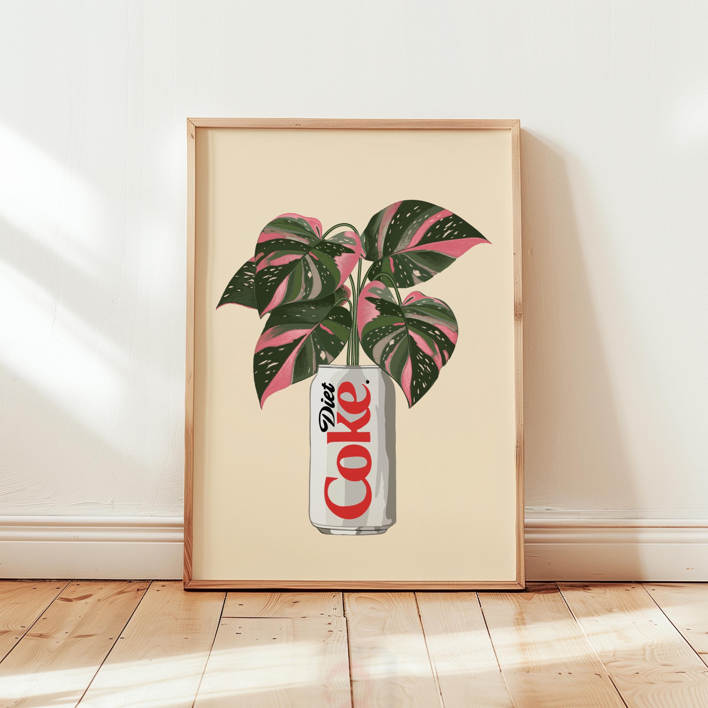 Diet Coke & Philodendron Pink Princess Plant Print: Whimsical Kitchen Wall Decor