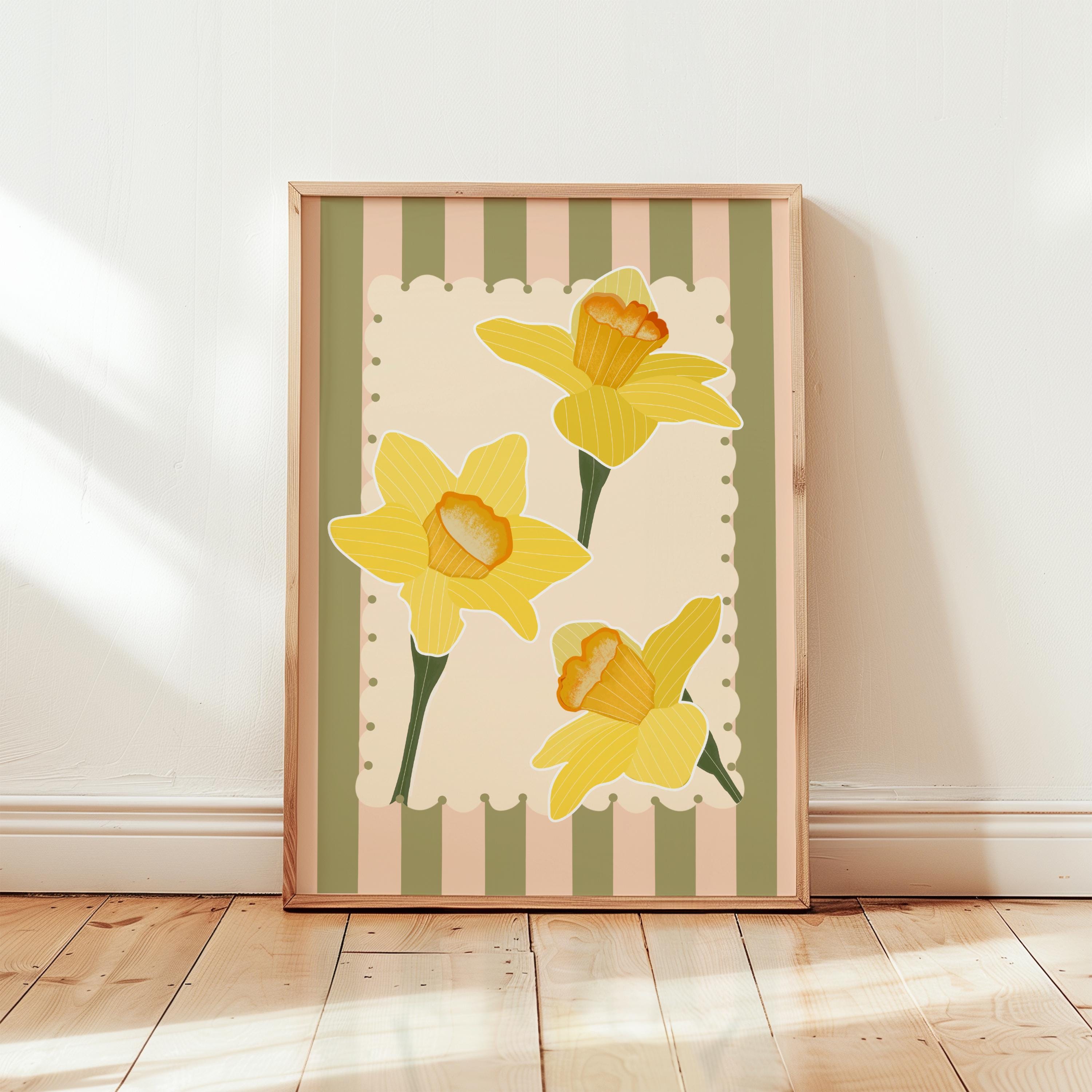 Stripe Daffodil Print, Easter Floral Decor, Spring Wall Print