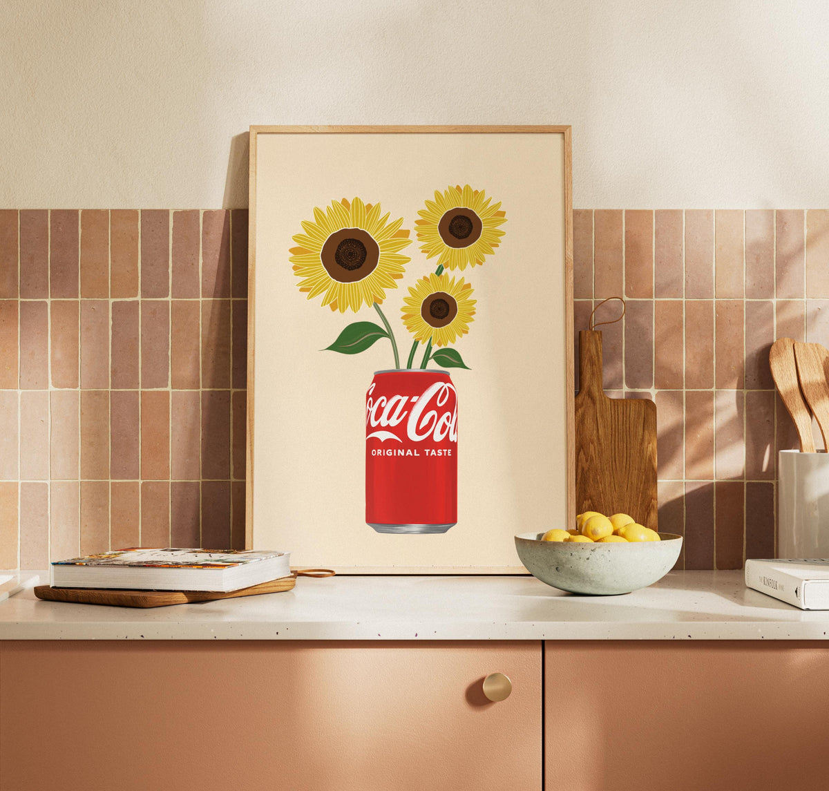 Coke and Sunflowers Print: Coke Lover's Kitchen Wall Art