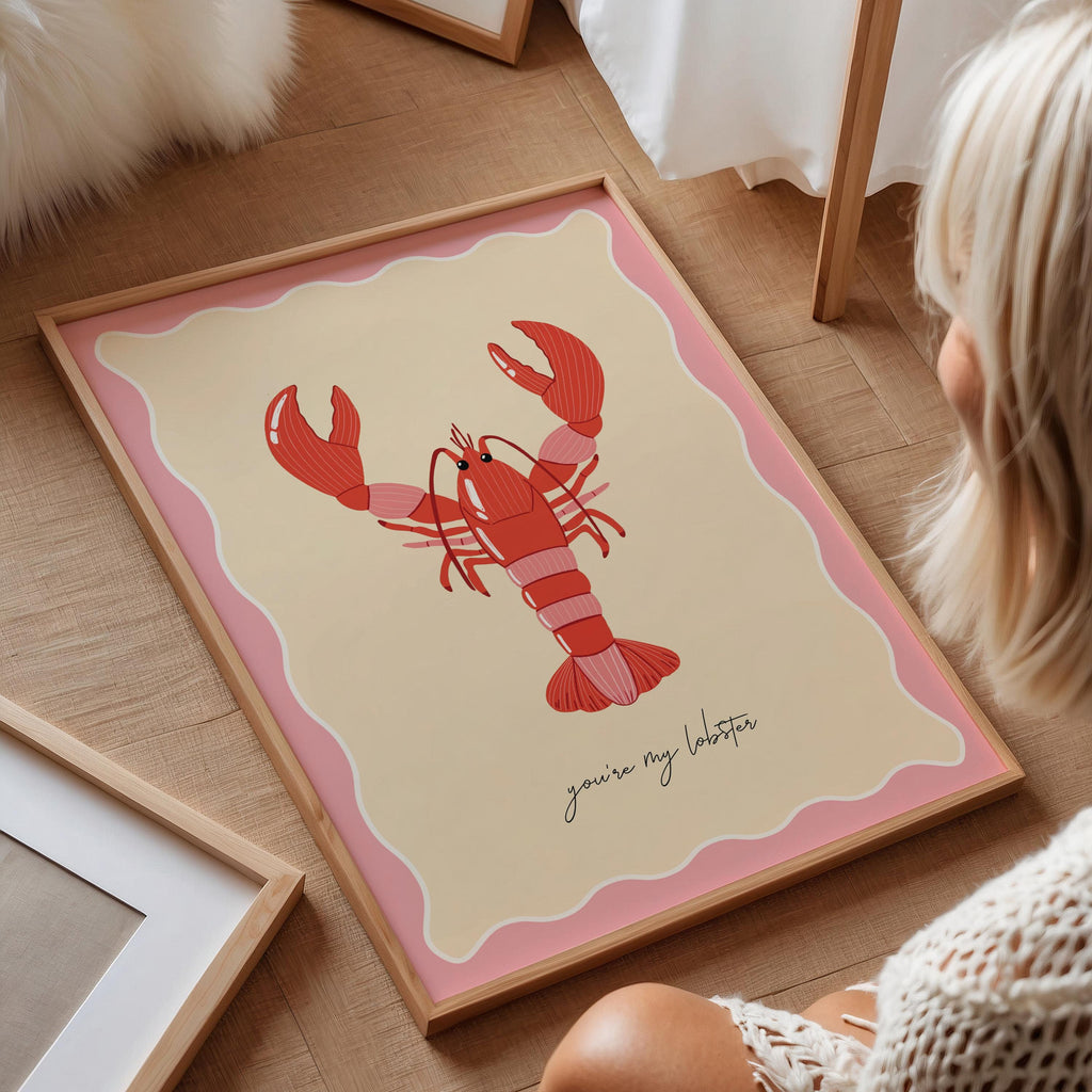 Lobster Wall Art Print: Pink Coastal Home Decor