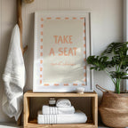 Funny Bathroom Print: Take A Seat Sweet Cheeks, Pastel Peach Wall Art