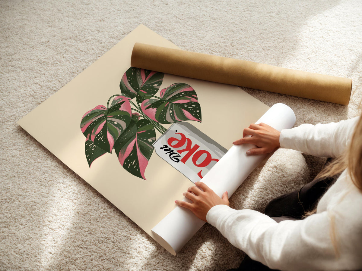 Diet Coke & Philodendron Pink Princess Plant Print: Whimsical Kitchen Wall Decor