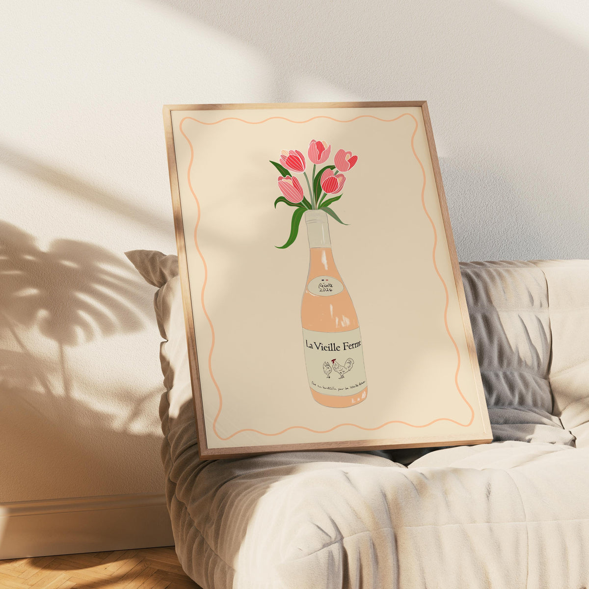 Chicken Wine & Tulips Print: Trendy Kitchen Wall Art