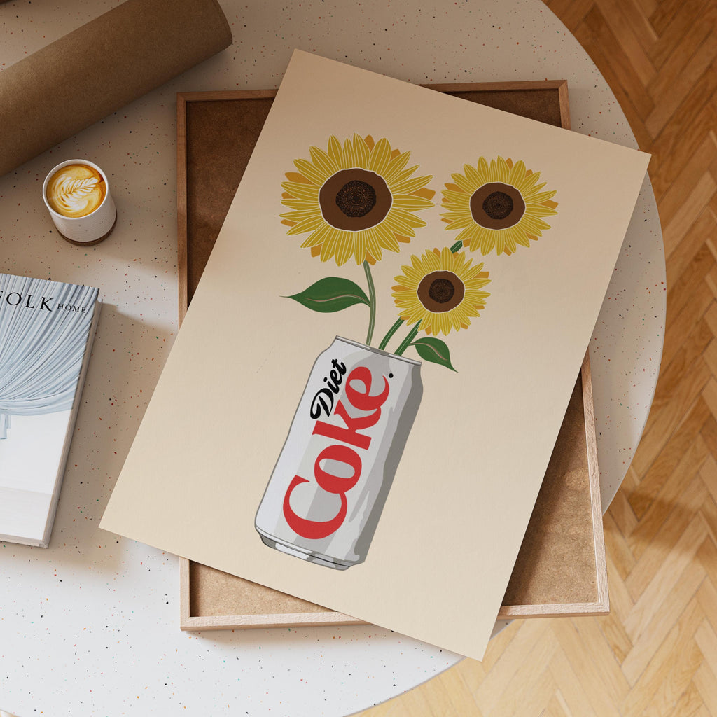 Diet Coke & Sunflower Print: Whimsical Kitchen Wall Art
