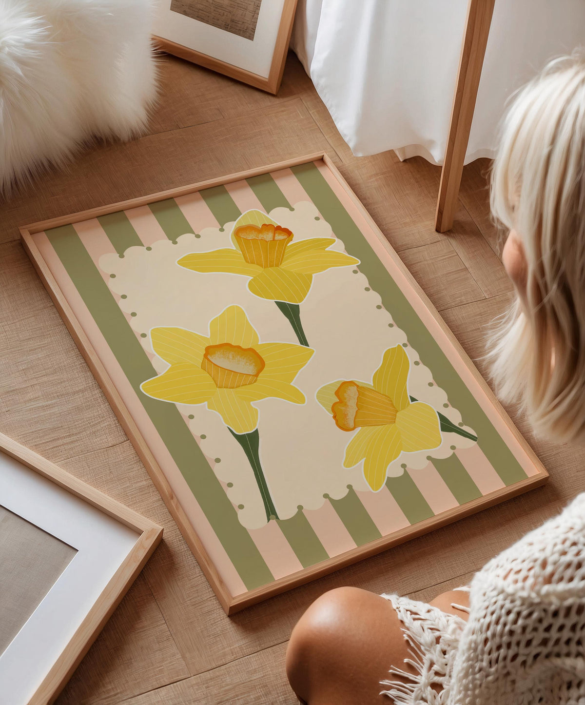 Stripe Daffodil Print, Easter Floral Decor, Spring Wall Print