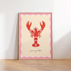 Lobster Wall Art Print: Pink Coastal Home Decor