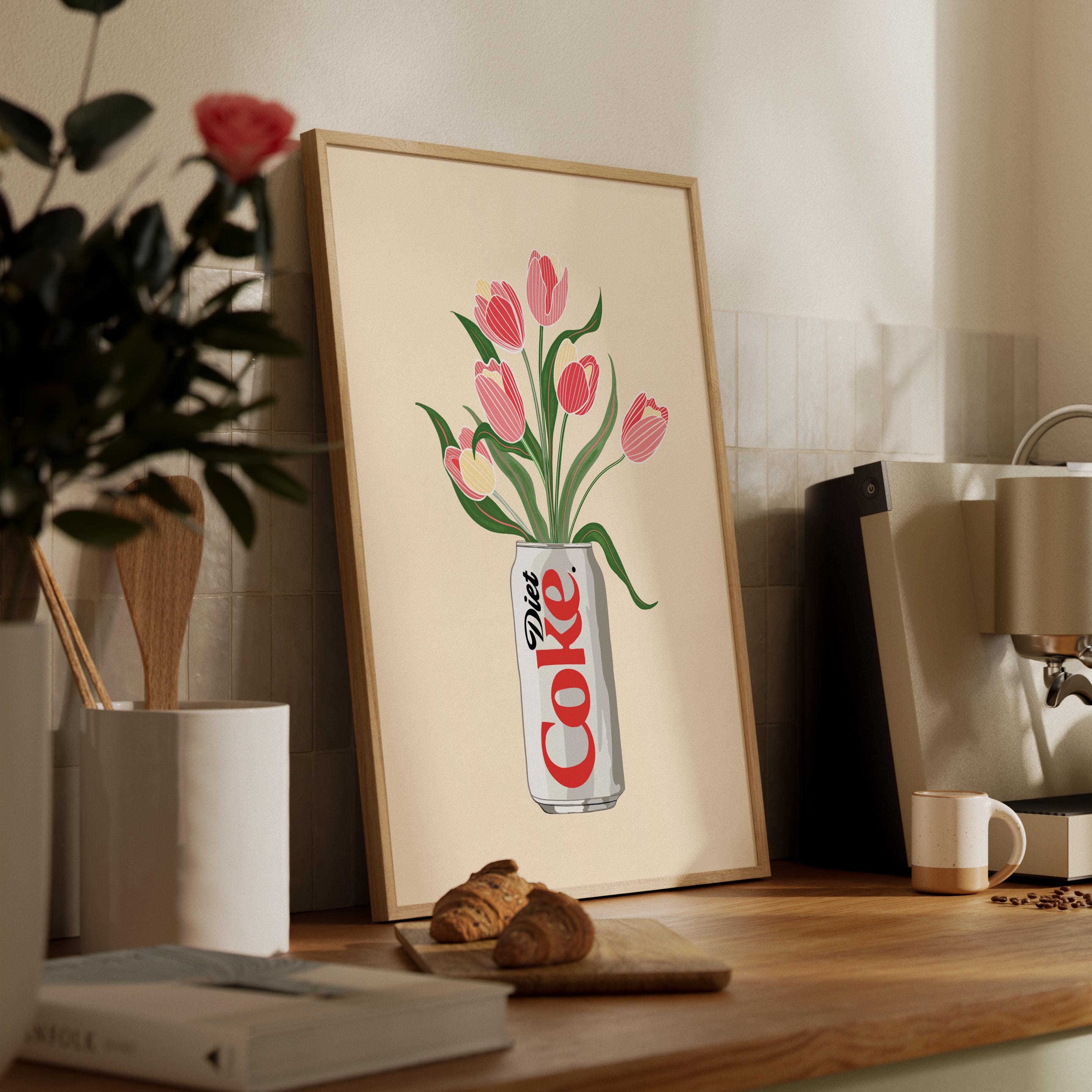 Diet Coke & Tulip Art Print: Whimsical Kitchen Wall Decor